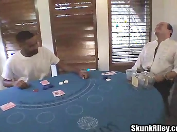 Kinky role play: Husband & Wifey deepthroating increased by fucking a kermis ebony slut, Skunk Riley, who loves near suck increased by