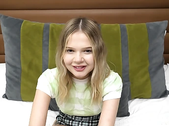 Super super-cute 85lbs blonde teen sucks a fat cock in this P