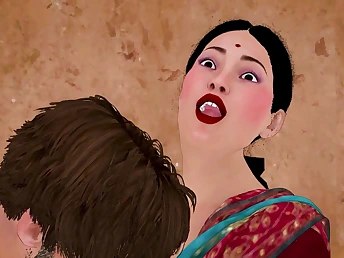 The wasteland Indian lady satisfies her desire with the landlord's panhandler in Hindi