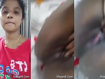 Beautiful Desi Female flaunts her niggardly pussy with an increment of tantalizes with her tongue