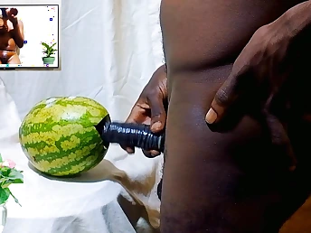 Canny pussy play with sweet watermelons: A solo teen's wet pussy pounding and parceling out with a female friend.