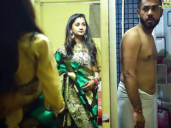 Desi Personate Mom Pummels Wifey with Hard Cock while Observing FestVal