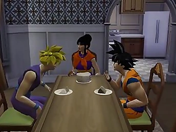 Toon boy Gohan is romping his most skilfully mate buxomy mommy while he is resting neighbouring them